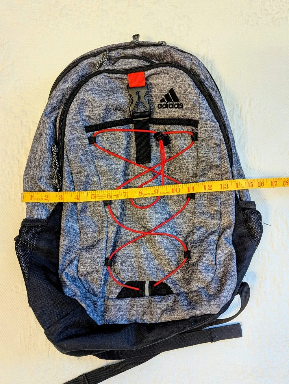Adidas Gray Heather & Red Bungee Backpack Bookbag School Gym Travel